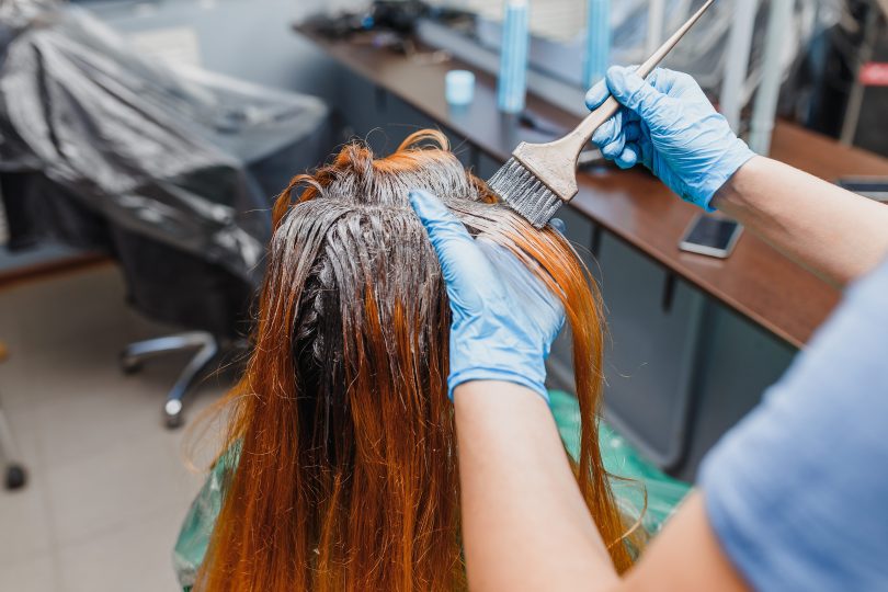 Lady having a hair colour treatment