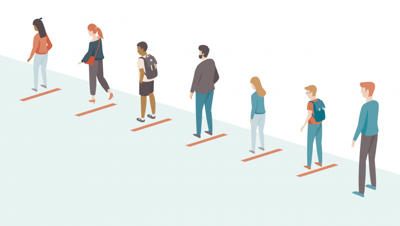 Illustration of clients standing in a queue