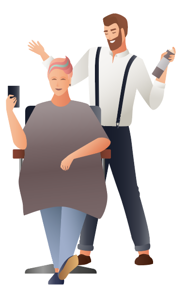 Illustration of man styling the hair of a lady