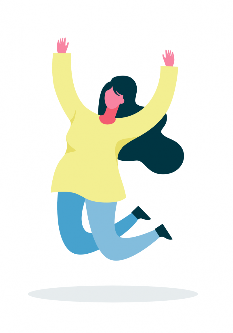 Illustration of lady jumping for joy