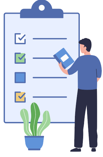 Illustration of man standing in front of large clipboard