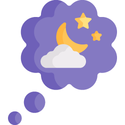 Illustration of moon, stars and cloud in speech bubble
