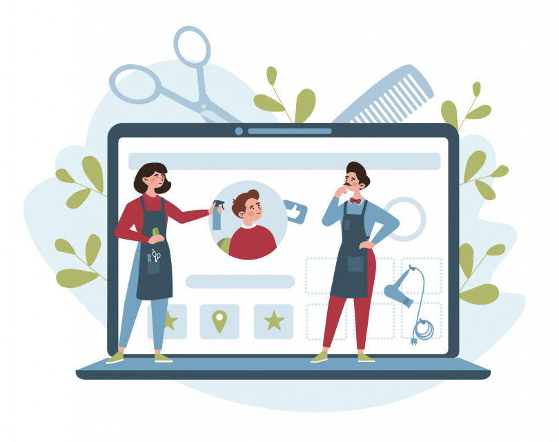 Illustration of hairdressers on a computer screen