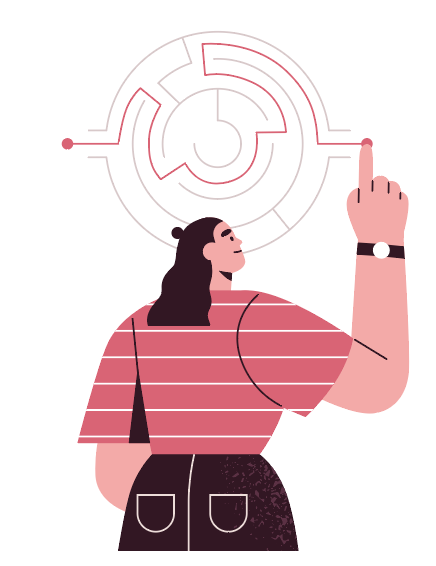 Illustration of lady pointing at a maze