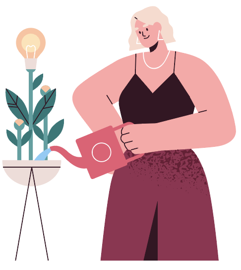 Illustration of lady watering plant
