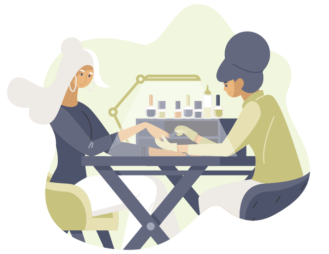 Illustration of lady having nails painted in nail salon