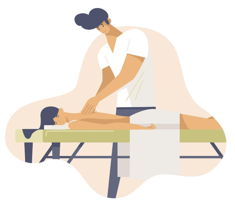 Illustration of lady on massage bed being massaged by a male