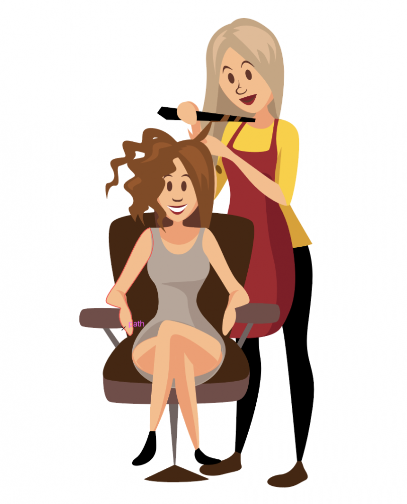 Illustration of client having hair curled in salon chair