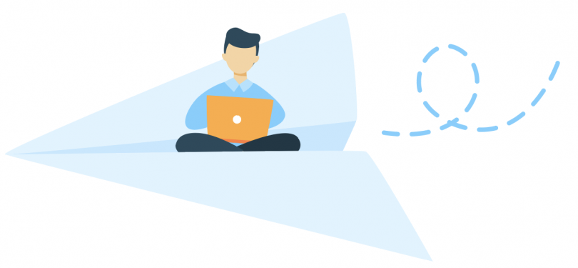 Illustration of man sitting with laptop