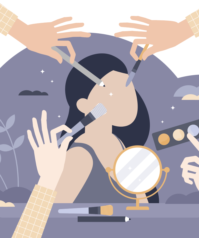 Illustration of lady with makeup being applied